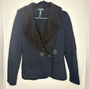 Lauren Ralph Lauren Black Sherpa Jacket Shawl #0109